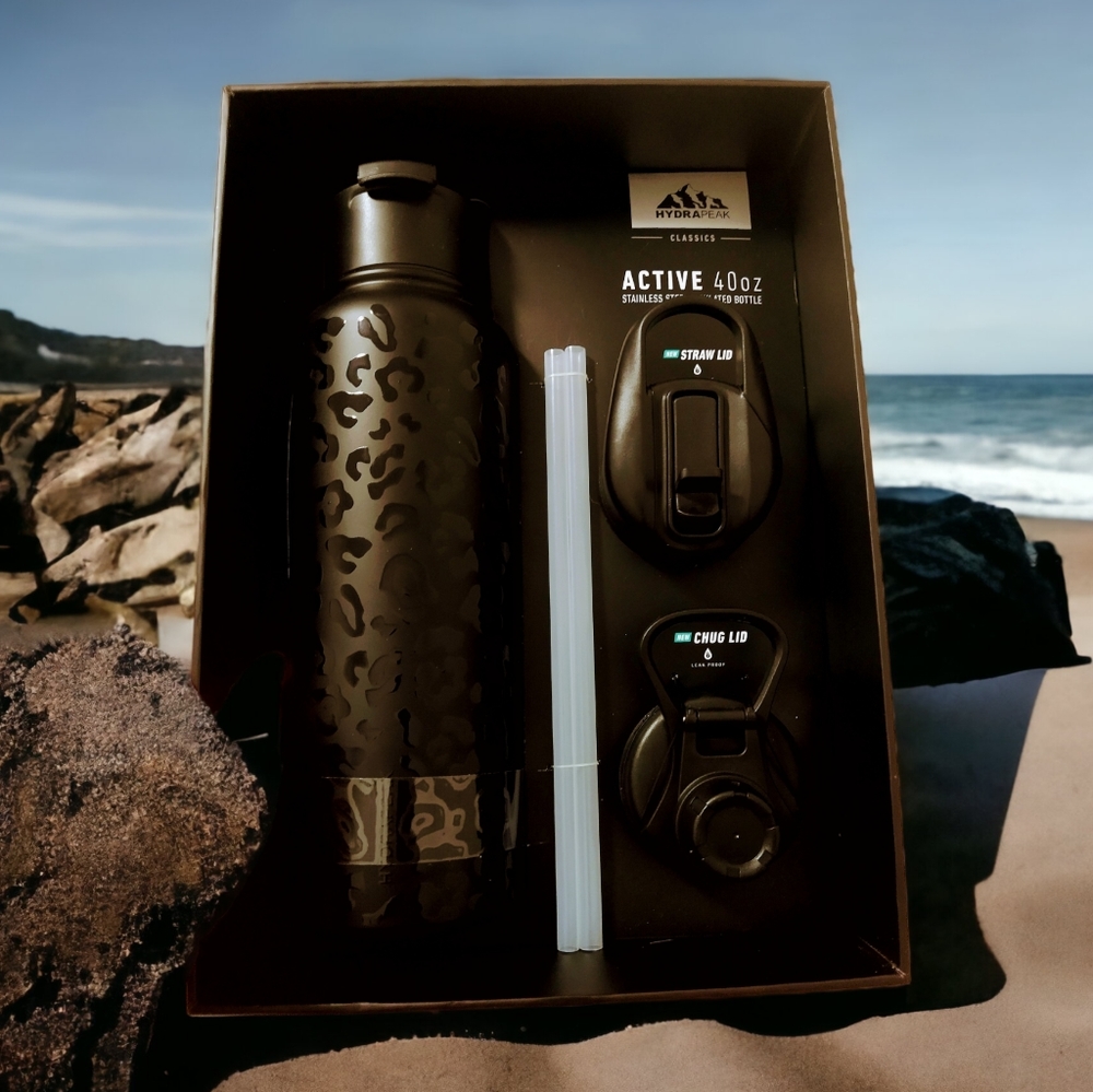 Black Leopard Designer Stainless Steel Double Walled Water Bottle Set